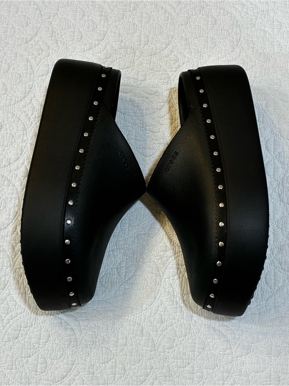 Crocs Dylan Platform Studded Clog Mules Black Leather Texture Slip On Womens 11 - Picture 4 of 5